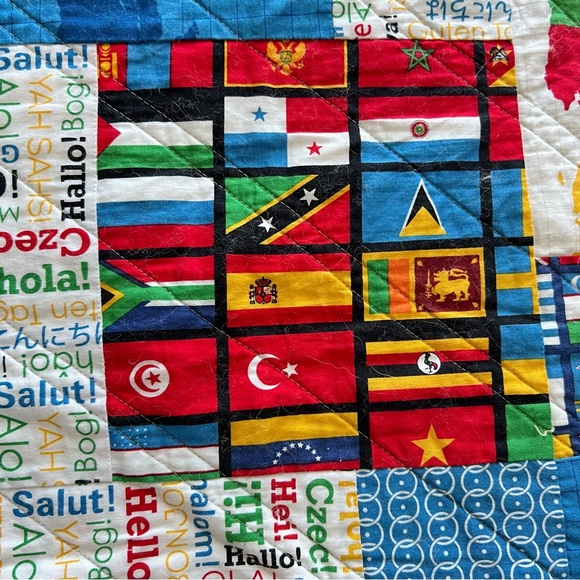 40”x53” Homemade Cotton World Flags Quilt. - Picture 3 of 9
